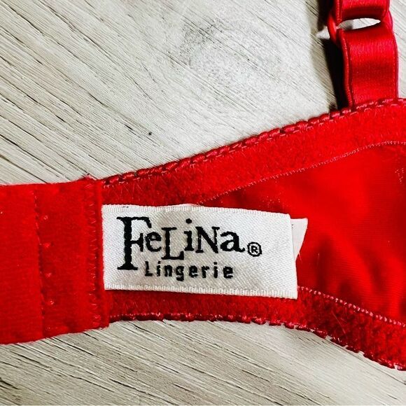 Vintage Y2K Felina bra and thong set in red mesh and black floral embroidery 34C - Picture 13 of 14